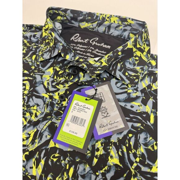 NWT Robert Graham Clubhouse Abstract Rose Performance Golf Polo Black SMALL $128